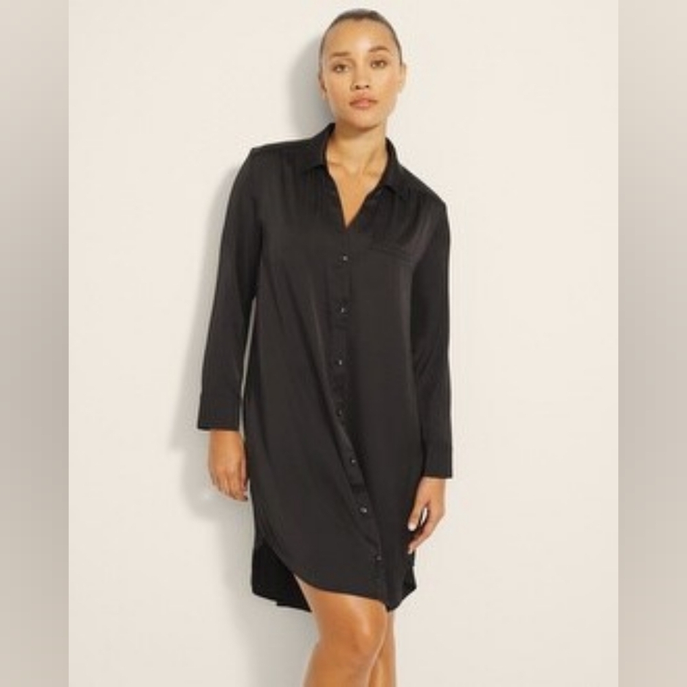 SOMA Satin Black Button Front Sleepshirt